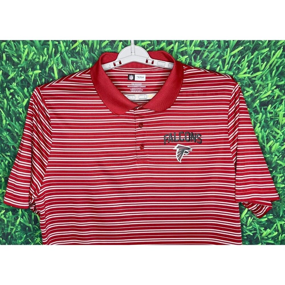 Atlanta Falcons ATL NFL Men XXL Red Gray Striped Short Sleeve Polo Shirt Stretch